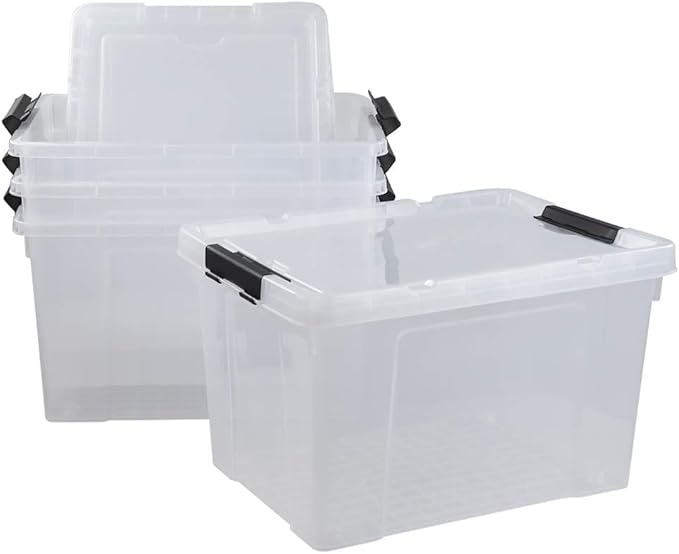 Pekky 50 Quart Clear Storage Containers/Bins with Lid,Wheels and Latching Handles, Large Rolling Storage Plastic Box Tote(4Packs)