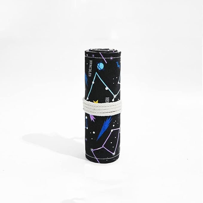 DIYOMR 12/24/36/72 Slots Pencil Wrap Pencil Rolls, Artist Colored Pencil Roll Up Bag Short Brush Pouch Case Pencils Organizer for Drawing Coloring and Sketching, No Pencils (Constellation, 12slots)