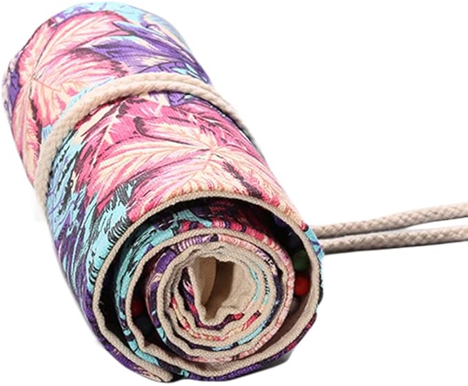 DIYOMR 24/36/72 Slots Pencil Wrap Pencil Rolls, Artist Colored Pencils Roll Up Bag Short Brushes Pouch Case Pencils Organizer for Drawing Coloring and Sketching (Maple Leaves, 36slots)
