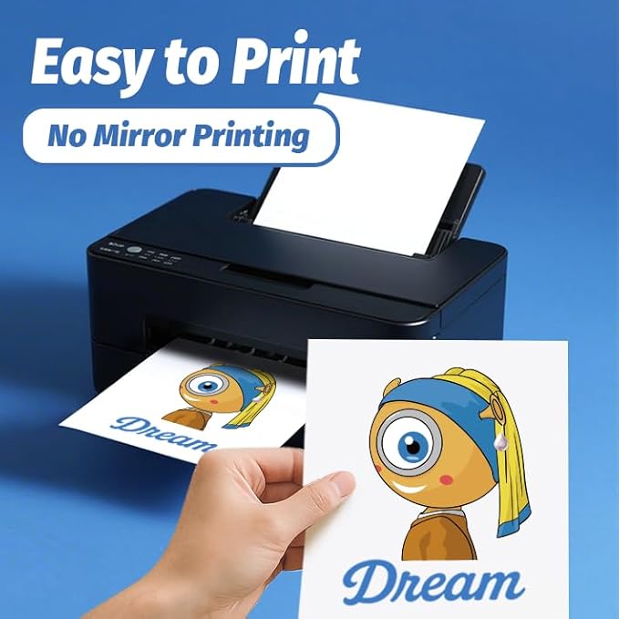 TransOurDream Heat Transfer Paper for Laser & Inkjet Printer (10 Sheets, 8.5x11", Dark) Iron on Transfers for Dark Fabric, Printable Heat Transfer Vinyl for T Shirts