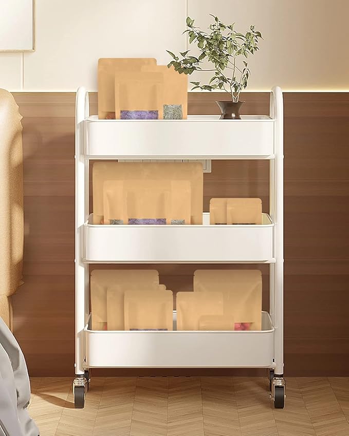 100pcs Kraft Bags with Window 7.1x10 Inches Brown Reusable Sealable Zip Lock Food Storage Stand up Paper Pouches for Home or Business