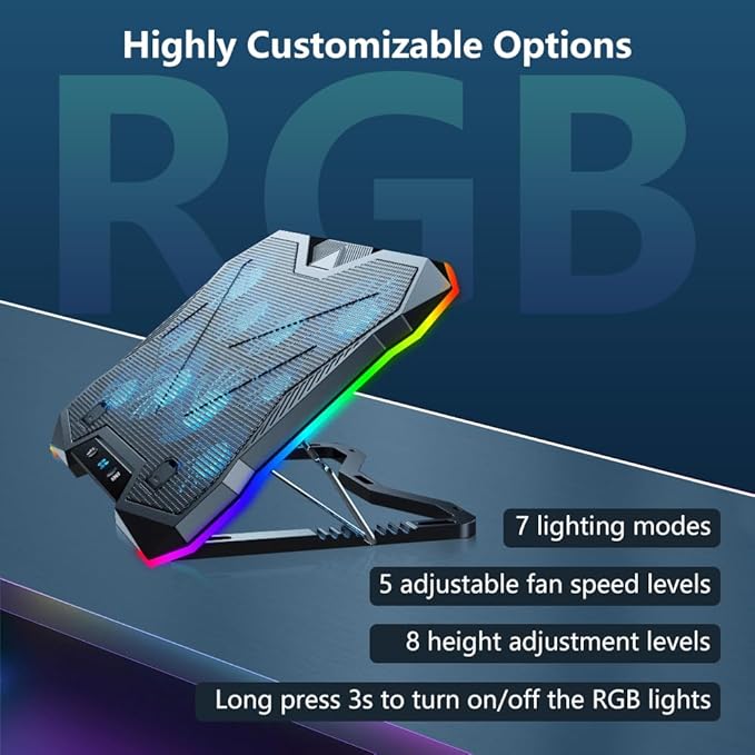 G-STORY Gaming Laptop Cooling Pad, Laptop Cooler with 10 Powerful Turbo Fans for 12-18 Inch Computer Notebook, 1 USB Port, 8 Height Adjustable Cooling Fan Stand