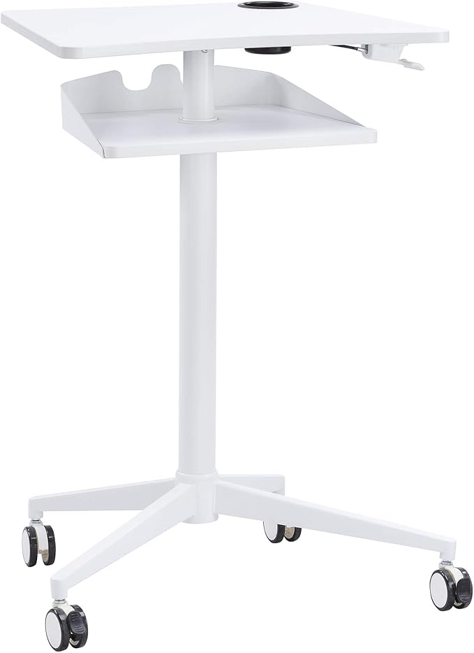 Safco 1944WH VUM Pneumatic Height-Adjustable Stand-Up Mobile Laptop Computer Workstation, Mobile Computer Cart, 22.875" D x 30.75" W x 48.25" H
