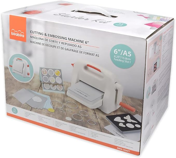 Bira 6 inch Adjustable Die Cutting & Embossing Machine STARTER KIT, 15 pc. Feeding Slot 6-1/4" for 6" Paper and Other Materials (Starter Kit)