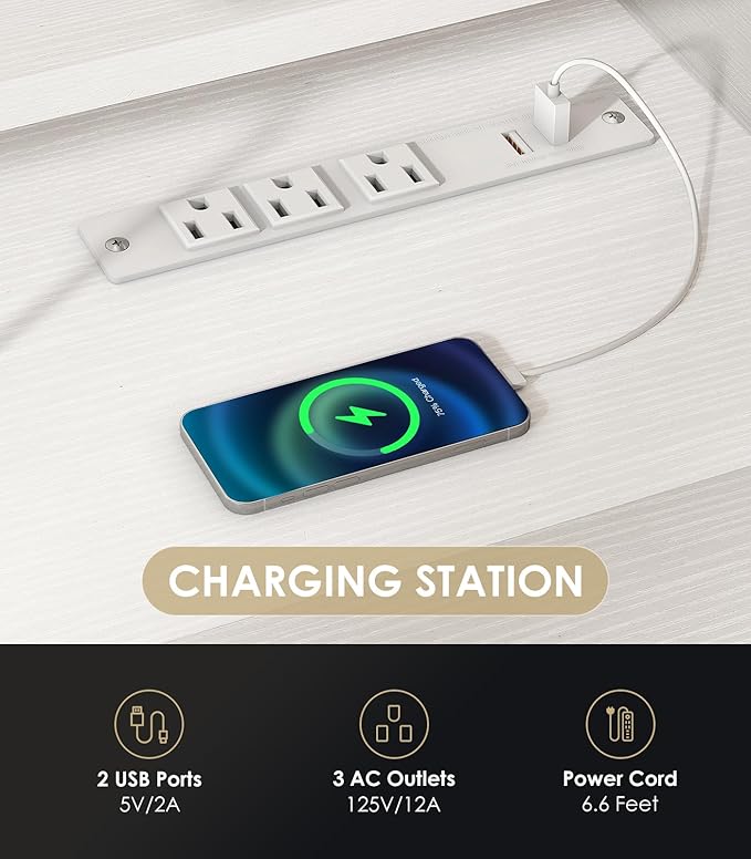 OffiGo U Shaped Electric Standing Desk with Keyboard Tray, 48 Inch Height Adjustable Desk with Power Outlets & LED Lights, Sit Stand Table with Monitor Stand for Home, Office, White