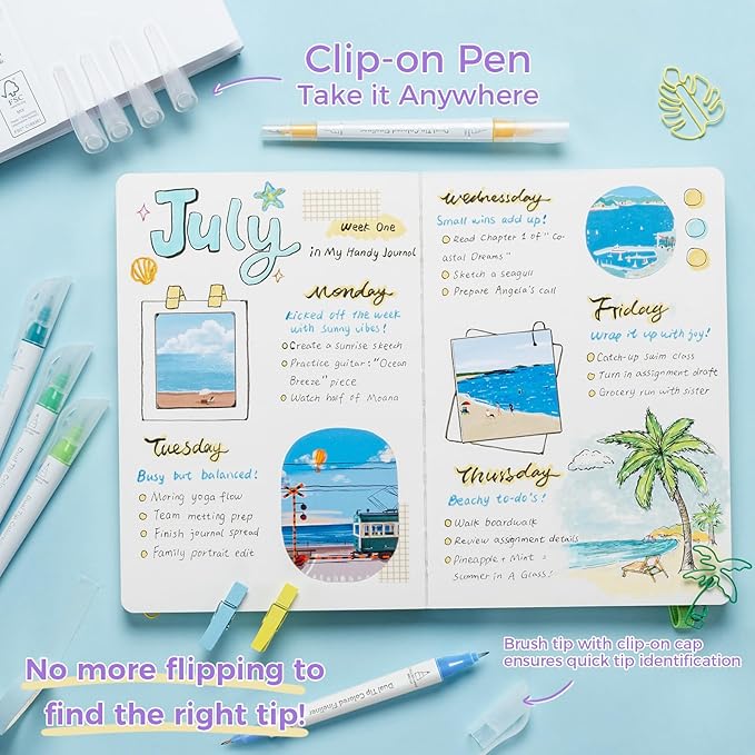 Ohuhu Brush & Fineliner Dual Tips Colored Drawing Pens, 12 Colors Waterproof & Alcohol-proof Brush Micro Pens for Adults Artists & Beginners Drawing Sketching Bullet Journal Outlining Office Class