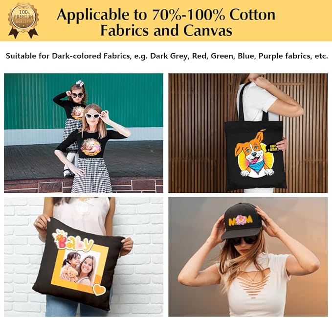 TransOurDream Tru-Iron on Heat Transfer Paper for Dark Fabric (40 Sheets, 8.5x11") Iron on Transfers for Tshirts Printable Heat Transfer Vinyl for Inkjet Printer (D1-40)