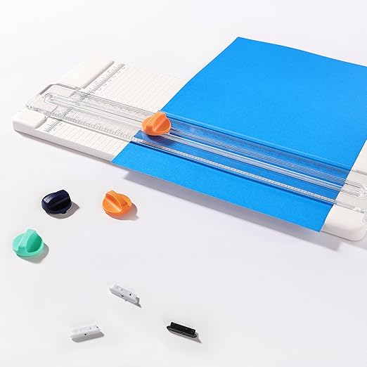 Likart 4-Pack Paper Cutter Replacement Blades Kit, Portable Trimmer Cutting Blades Compatible for Portable Trimmer/Basic Trimmer/Roll Holder,3 Cutting Blades & 1 Scoring Blades with a Holder,Blue