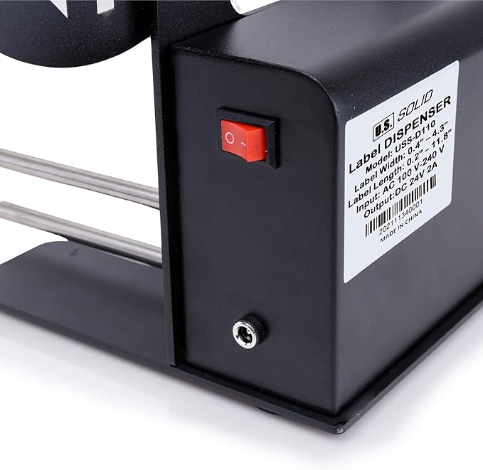 U.S. Solid Automatic Label Dispenser with Fibre Optic Sensor for Transparent and Opaque Labels - Label Width 0.4-4.3 in, Automatic Counting 0-999999 & 9 Level Speed