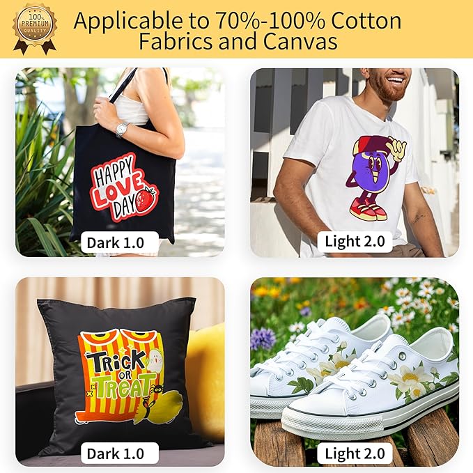 TransOurDream Tru-Iron on Heat Transfer Paper for Dark and Light T Shirts (20+20 Sheets, 8.5x11", Mix Pack) Printable HTV Heat Transfers Vinyl for Inkjet Printers Iron on Transfers for Fabrics