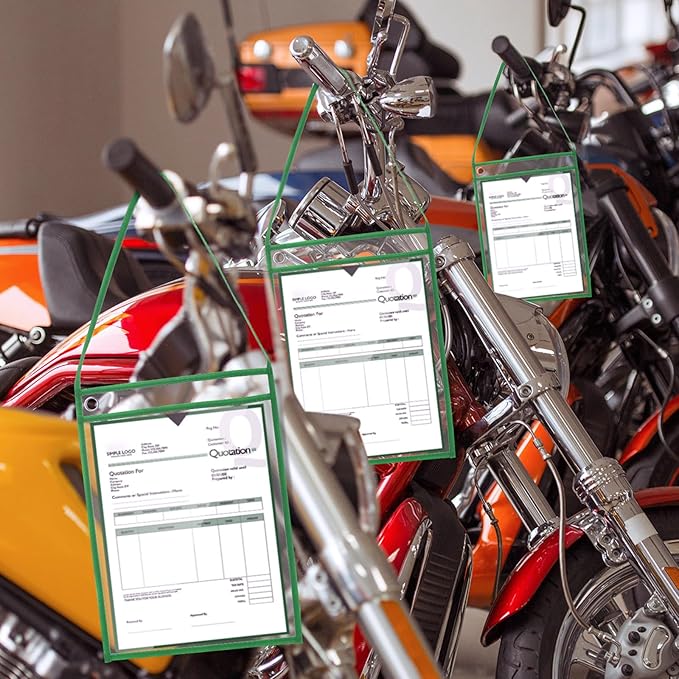 Epakh 30 Pack Office Products Shop Ticket Holders with Hanging Strap 9 x 12 Inches, Dry Erase Pockets, Job Ticket Holders, Both Sides Clear, Welcome to Work Order(Green)