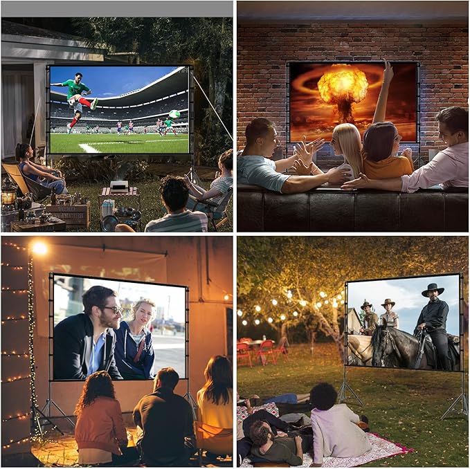Outdoor Projector Screen with Stand, TOWOND 120 inch Portable Projector Screen Black Backing, Indoor Projection Screen 16:9 4K HD Wrinkle-Free Movie Screen with Carry Bag for Backyard Movie Night