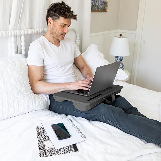 LAPGEAR Original Lap Desk – Large (17.9” x 13”) | Fits Up to 17.3” Laptops | Cushioned with Device Ledge, Pencil Tray & Handle | Portable & Lightweight | 12-Pack | Charcoal – Style No. 45005