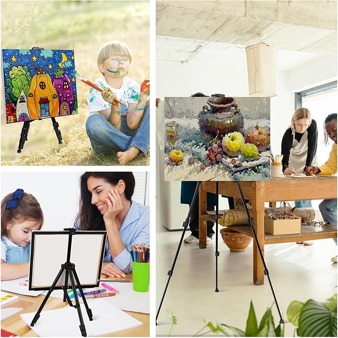 AROIC 8 Pack Painting Display Easel Stand Portable Adjustable Metal Tripod Artist Canvases Height from17to66Inch Extra Sturdy forTable-Top/Floor Painting, Drawingand Displaying,Black with8Storage Bag