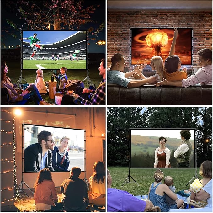 Projector Screen with Stand, TOWOND 100 inch Portable Projector Screen Black Backing, Indoor Outdoor Movie Screen 16:9 4K HD Wrinkle-Free Projection Screen with Carry Bag for Backyard Movie Night
