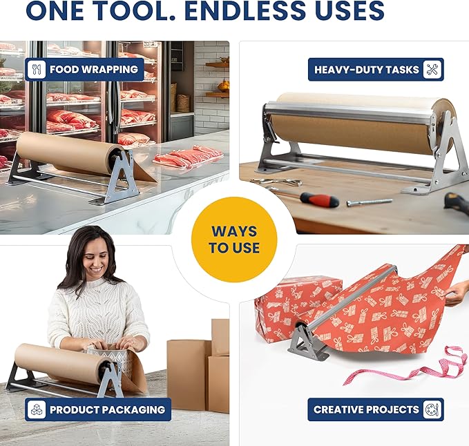 DIY Crew 12 Inch Paper Roll Dispenser and Cutter - Heavy-Duty Wall Mountable, Non Slip Tabletop - Kraft, Freezer, Butcher Paper - Up to 1000ft Rolls