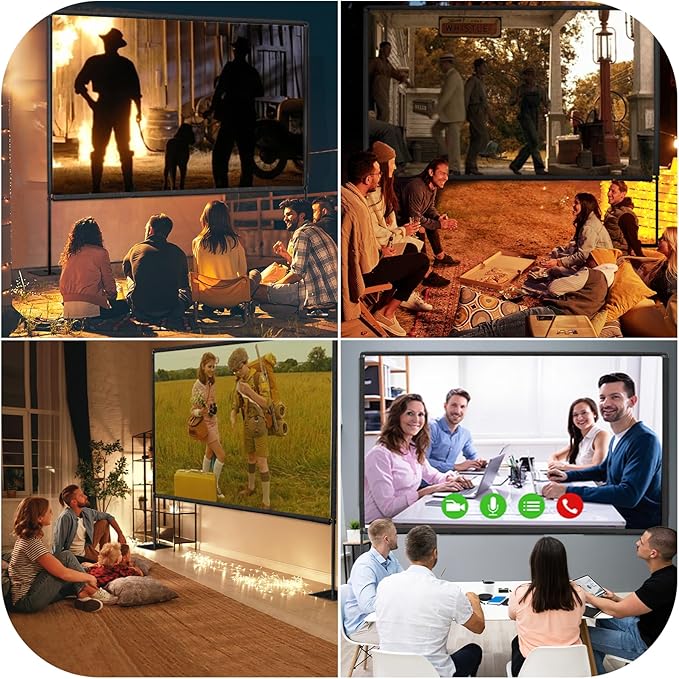 EMART Outdoor Projector Screen with Stand, 120 Inch Portable Projector Stand Indoor 16:9 4K HD Rear Front Movie Screen with Heavy Flat Base for Backyard, Party, Night(Include Water Bag, Carry Bag)