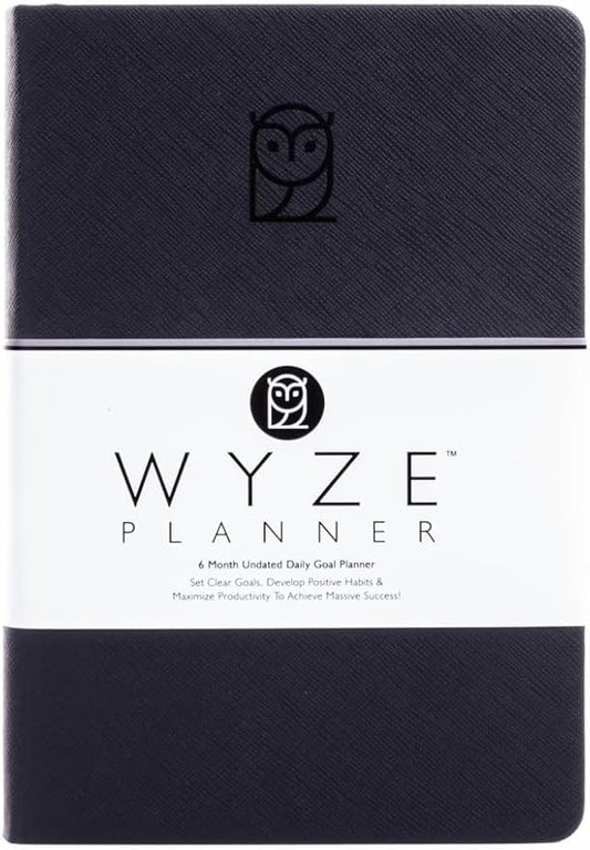 Undated Daily Planner – 6-Month A5 Productivity Organizer with Full Page Per Day, Hourly Schedule, Goal Setting, Habit Tracker, Weekly & Monthly Pages – Hardcover Time Management Notebook (Black)