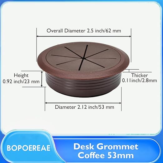Desk Grommet 2-1/16" (53 mm), Desk Hole Cover for Cables Coffee, Cable Grommet ABS Plastic, Desk Hole Grommet for Office and Home Table Cable, Detachable & Flexible Cable Cord Organizer-2 Pcs