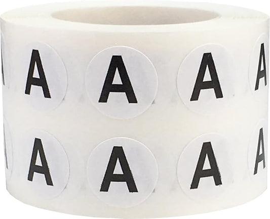 Letter A Inventory Labels .5 Inch Round Circle Dots 1,000 Adhesive Stickers