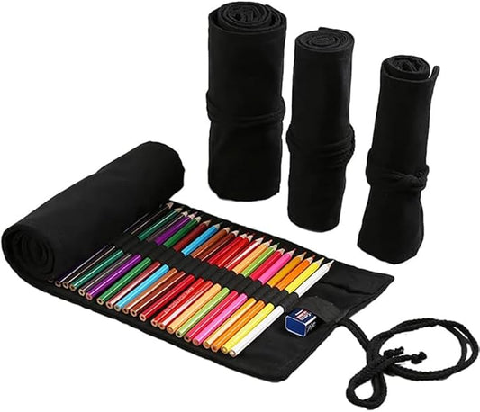 DIYOMR 12/24/36/72 Slots Pencil Wrap Pencil Rolls, Artist Colored Pencil Roll Up Bag Short Brush Pouch Case Pencils Organizer for Drawing Coloring and Sketching, No Pencils (Black, 12slots), PCD1098