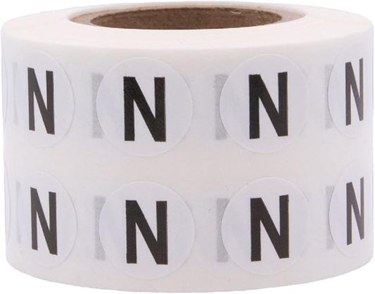 Letter N Inventory Labels .5 Inch Round Circle Dots 1,000 Adhesive Stickers