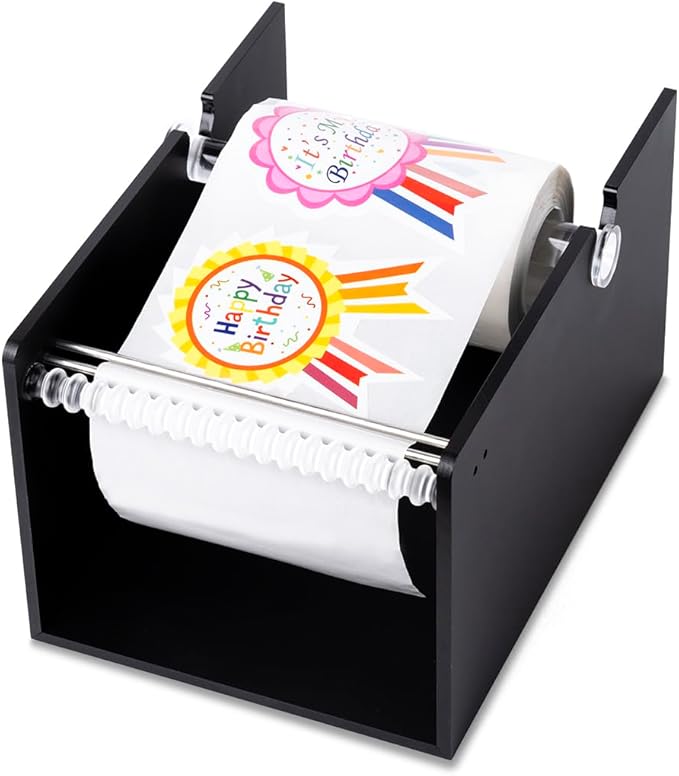 Manual Label Sticker Dispenser for Rolls of Stickers - Adjustable Tabletop Acrylic Holder for Multiple Rolls in Classroom, Business, Home
