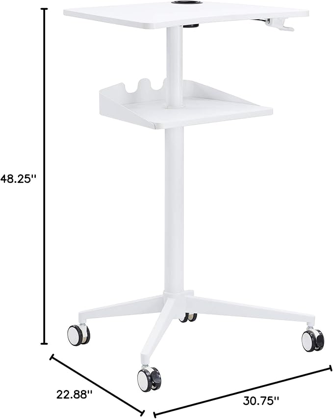 Safco 1944WH VUM Pneumatic Height-Adjustable Stand-Up Mobile Laptop Computer Workstation, Mobile Computer Cart, 22.875" D x 30.75" W x 48.25" H