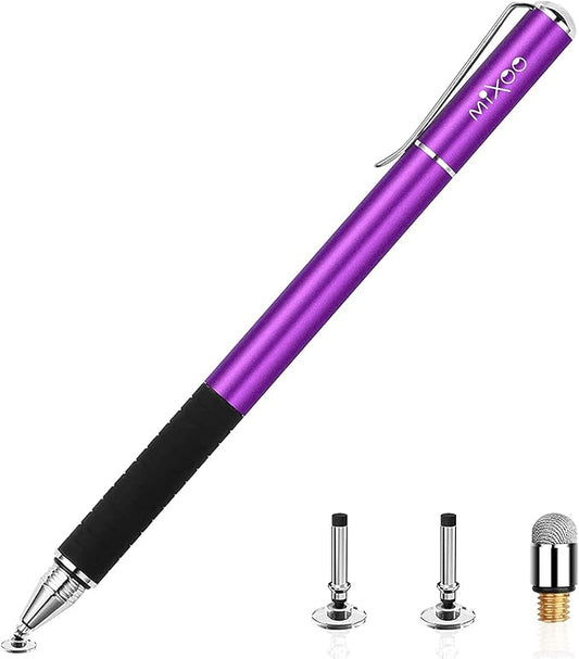 Mixoo Stylus Pens for Touch Screens - Disc & Fiber Tip 2 in 1 High Sensitivity Universal Stylus for iPad, iPhone, Tablets and Other Capacitive Touch Screens (Dark Violet)