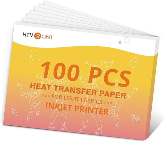 HTVRONT Heat Transfer Paper for Light T Shirts -100 Sheets 8.5x11" Iron on Transfer Paper for Inkjet Printer, Stretchable & Durable Printable Heat Transfer Vinyl, Easy to Use