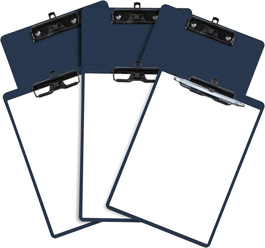 Blue Clipboard with Pen Holder, Set of 6 Plastic Clipboard with Low Profile Metal Clip, Hanging Clip Boards Holds 8.5x11 Inch Papers, Standard A4 Letter Size Clip Boards for Offices & School
