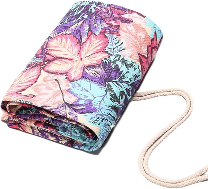 DIYOMR 24/36/72 Slots Pencil Wrap Pencil Rolls, Artist Colored Pencils Roll Up Bag Short Brushes Pouch Case Pencils Organizer for Drawing Coloring and Sketching (Maple Leaves, 72slots)
