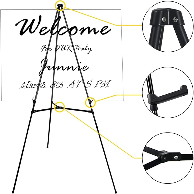3 Pack Easel Stand for Sign - 63 Inches Display Easel for Wedding Sign & Poster - Lightweight Portable Floor Easel for Picture - Adjustable Poster Easel with Carrying Case, Black