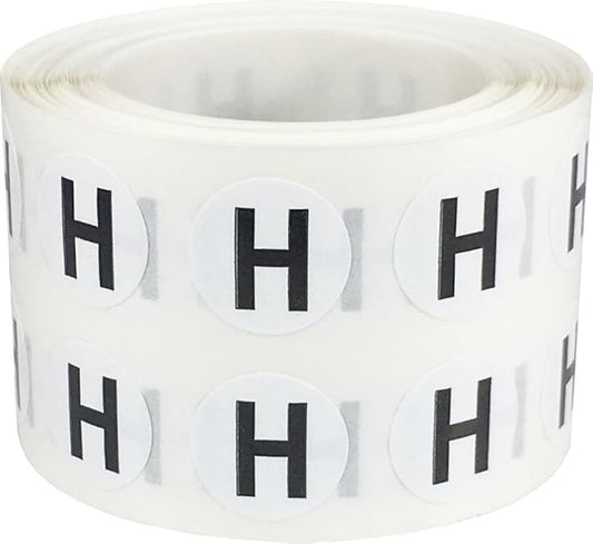 Letter H Inventory Labels .5 Inch Round Circle Dots 1,000 Adhesive Stickers