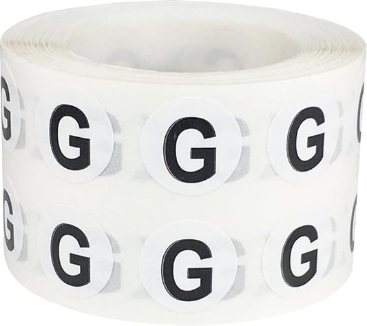 Letter G Inventory Labels .5 Inch Round Circle Dots 1,000 Adhesive Stickers