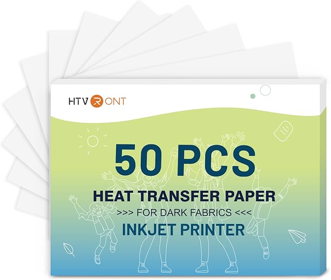 HTVRONT Heat Transfer Paper for Dark T Shirts -50 Pack 8.5x11" Iron on Transfer Paper for Inkjet Printer, Easy to Use Printable Heat Transfer Vinyl, Vibrant Color, Durable & Soft