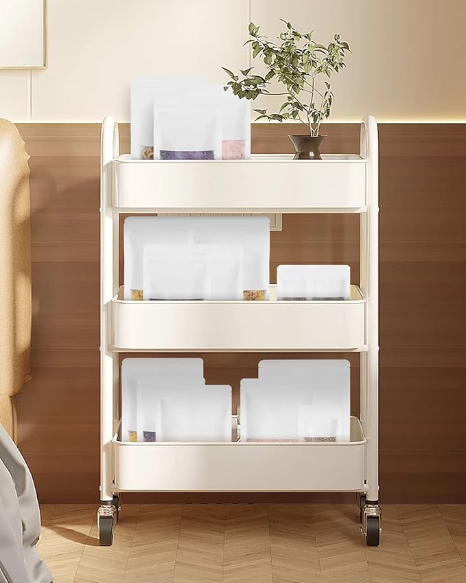 50pcs Kraft Bags with Window 5.9x8.6 Inches White Reusable Sealable Zip Lock Food Storage Stand up Paper Pouches for Home or Business