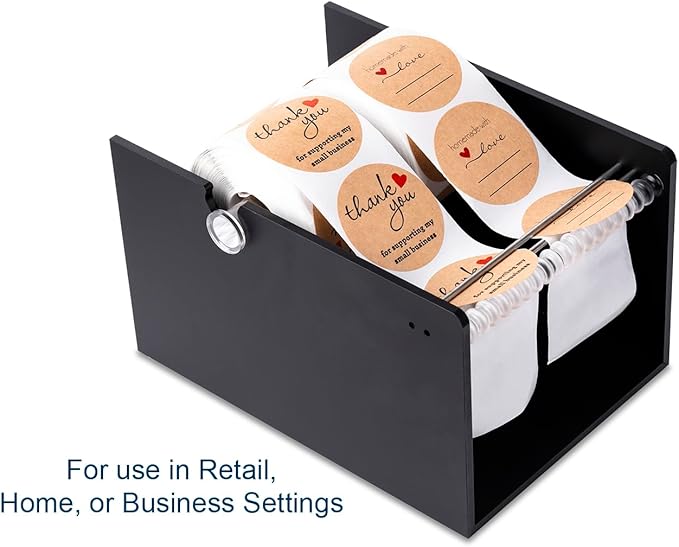 Manual Label Sticker Dispenser for Rolls of Stickers - Adjustable Tabletop Acrylic Holder for Multiple Rolls in Classroom, Business, Home