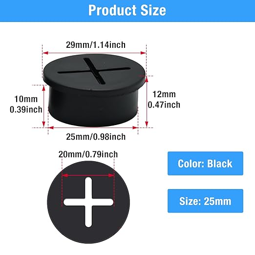 Desk Grommet, 1 in 25 mm Silicone Rubber Grommets, Black Desk Hole Cover for Cables, Flexible Wall Cord Pass Through Grommet for Office Table Computer Home Furniture Wire Organizer-8 Pcs