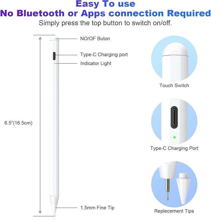Stylus Pen for iPad A16 11th/10th 2025-2018 2Pack Pencil Pro with Palm Rejection & Tilt Sensitivity Stylus Pen for iPad A16/11/10/9/8/7/6th,Pro 12.9/11/13 inch M4,Air M2/M3/5/4/3,Mini A17/5th/6th