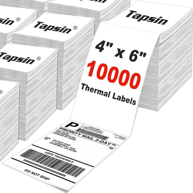 Thermal Labels 4x6, Shipping Labels Pack of 10000 Perforated Shipping Label Papers, FanFold Thermal Printer Labels, Sticker Labels to Write on, Permanent Strong Adhesive, Commercial Grade