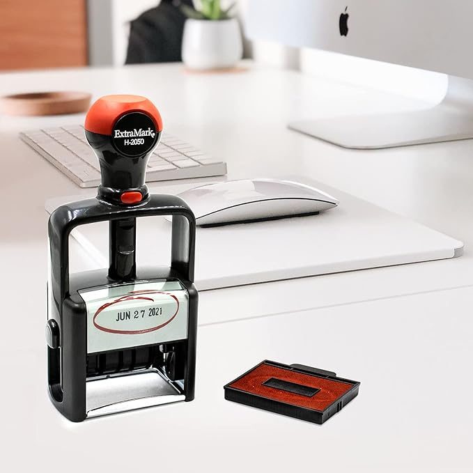 Heavy Duty Office Date Stamp - Brush Stroke Design - Self Inking Dater - Black Ink Color