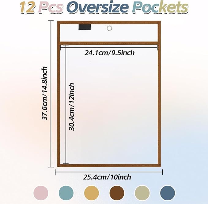 12 Pack Dry Erase Pockets 6 Assorted Colors 8.5 x 11 Inch Clear Plastic Sheet Protectors Dry Erase Pocket Sleeves Teacher School Office Supplies (Vintage)