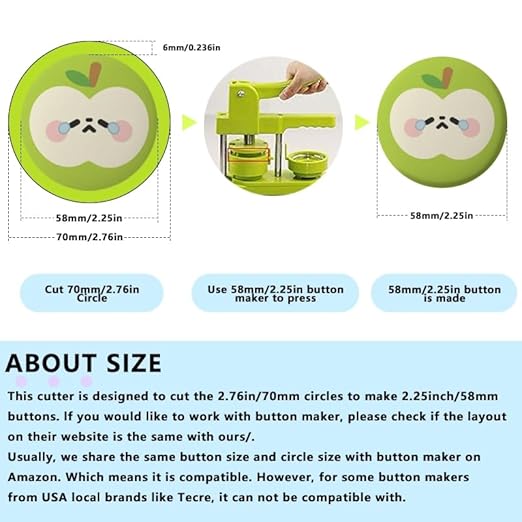 Button Paper Cutter,Graphic Punch Die Cutter of 70mm/2.75in,Manual Circle Paper Cutter Tool for 58mm/2.25in Button Maker Machine. (70mm Circle Cutter, Cutting for 58mm)