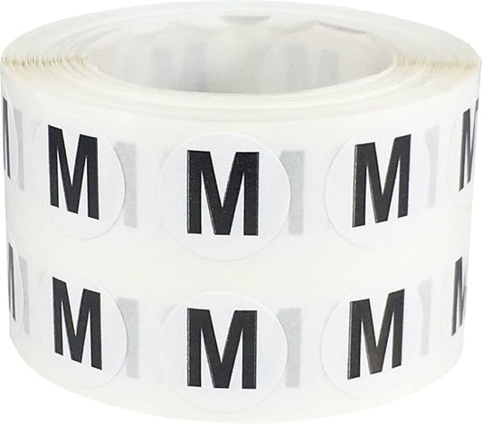 Letter M Inventory Labels .5 Inch Round Circle Dots 1,000 Adhesive Stickers