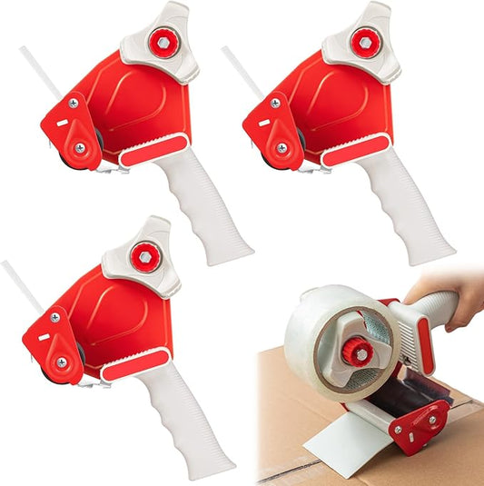 WILLBOND 3 Pack 3 Inches Wide Tape Gun Lightweight Packing Tape Dispenser Gun Heavy Duty Dispenser for Office Home Shipping Moving Shipping Carton and Box Packaging Seal Packing, Red