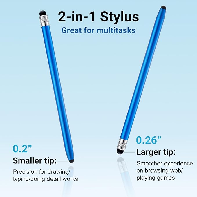 LINFANC 12Pcs Blue Stylus Pen for Touchscreen, 2-in-1 High Precision & Sensitivity Stylus Pen for iPhone/iPad/Android Smartphones and Tablets Compatible with All Touch Screens