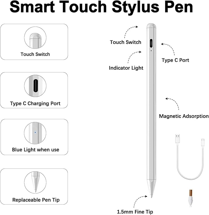 Stylus Pen for iPad A16 11th/10th 2025-2018 2Pack Pencil Pro with Palm Rejection & Tilt Sensitivity Stylus Pen for iPad A16/11/10/9/8/7/6th,Pro 12.9/11/13 inch M4,Air M2/M3/5/4/3,Mini A17/5th/6th