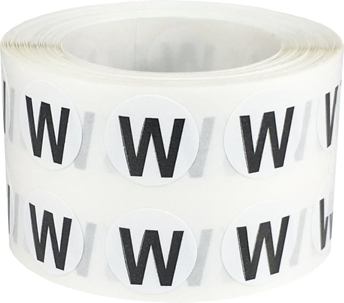 Letter W Inventory Labels .5 Inch Round Circle Dots 1,000 Adhesive Stickers