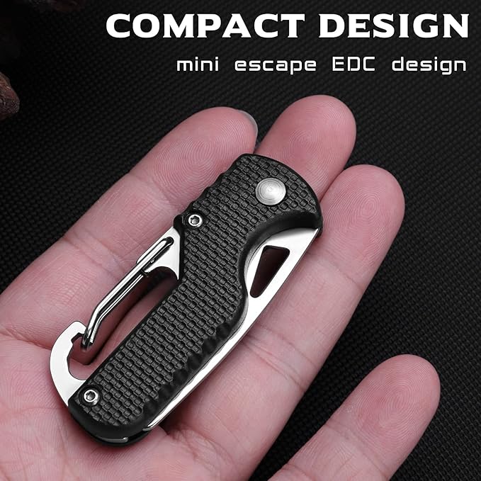 2 Pack Safety Box Cutter, EDC Seat belt Cutter with 1.1inch Hook Blade, Retractable Package Opener for Wrap, Tape and Strap, Small Keychain Knife, Cool Gadgets for Women Men